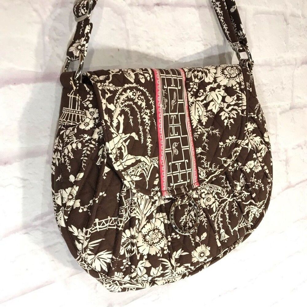 Vera Bradley Womens Imperial Toile Tote Bag Brown Hummingbird Floral Zipper M - Picture 2 of 12